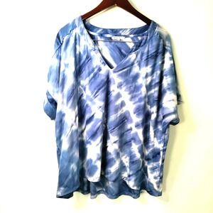 Sportelle Boxy Women 2X Cuff Sleeve Blue Tye‎ Dye Short Sleeve Coastal Nautical